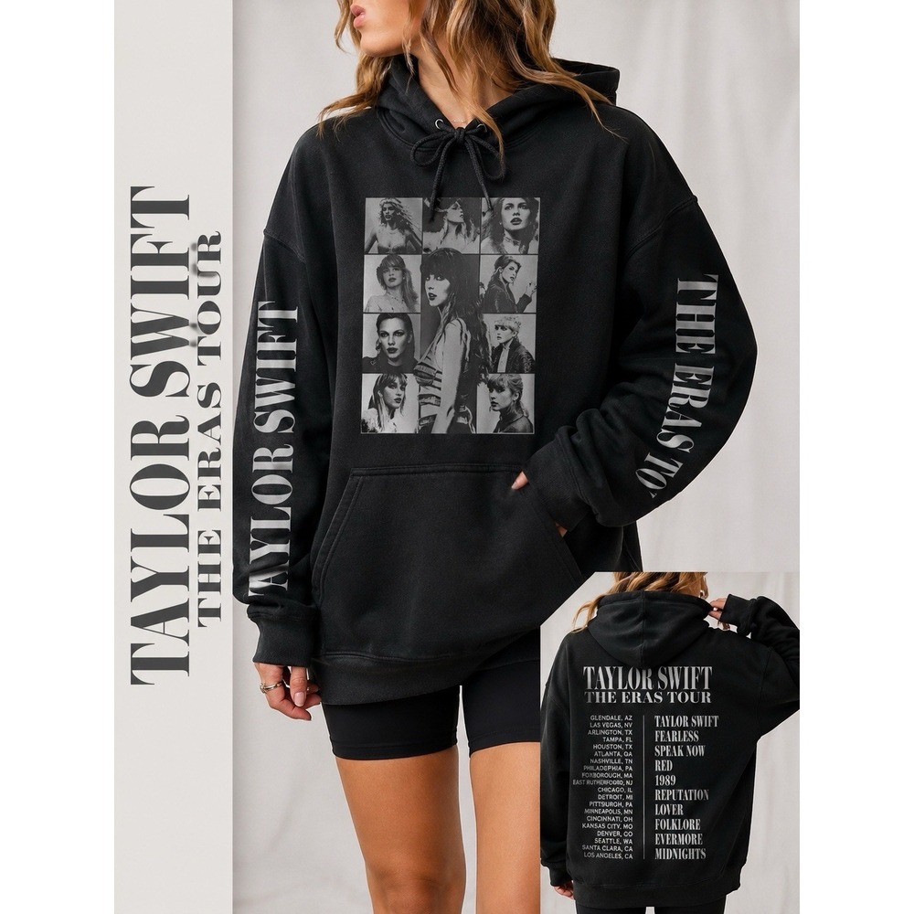 Taylor Swift The Eras Tour Black Hoodie XSmall Official Concert Merch Pullover